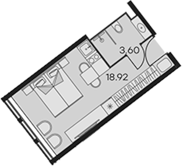 Квартира студия 22.52 м², 2/15 эт., Апарт-отель «Апарт-отель 25-7 Заневский»